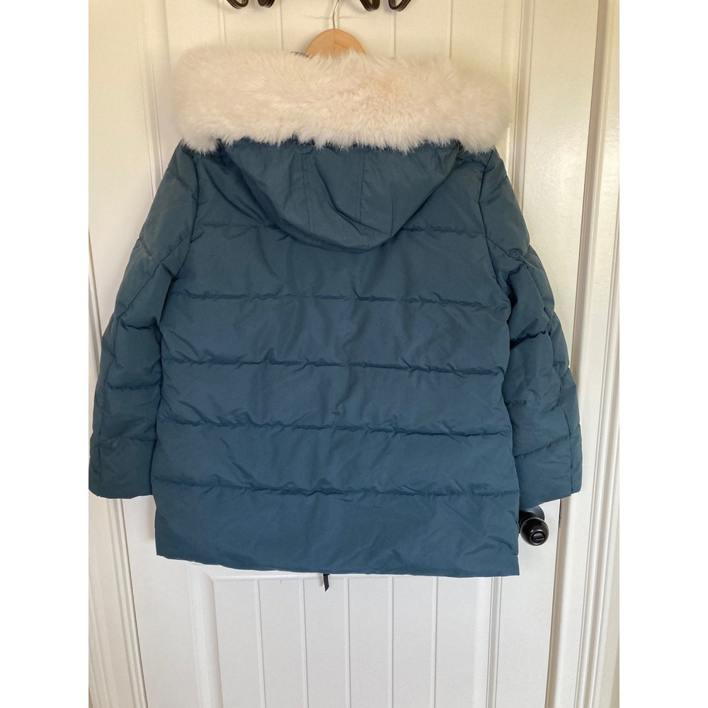 Rebecca Minkoff Teal Blue Quilted Puffer Coat Faux Fur Hood RM-0033 Size L - Picture 6 of 13